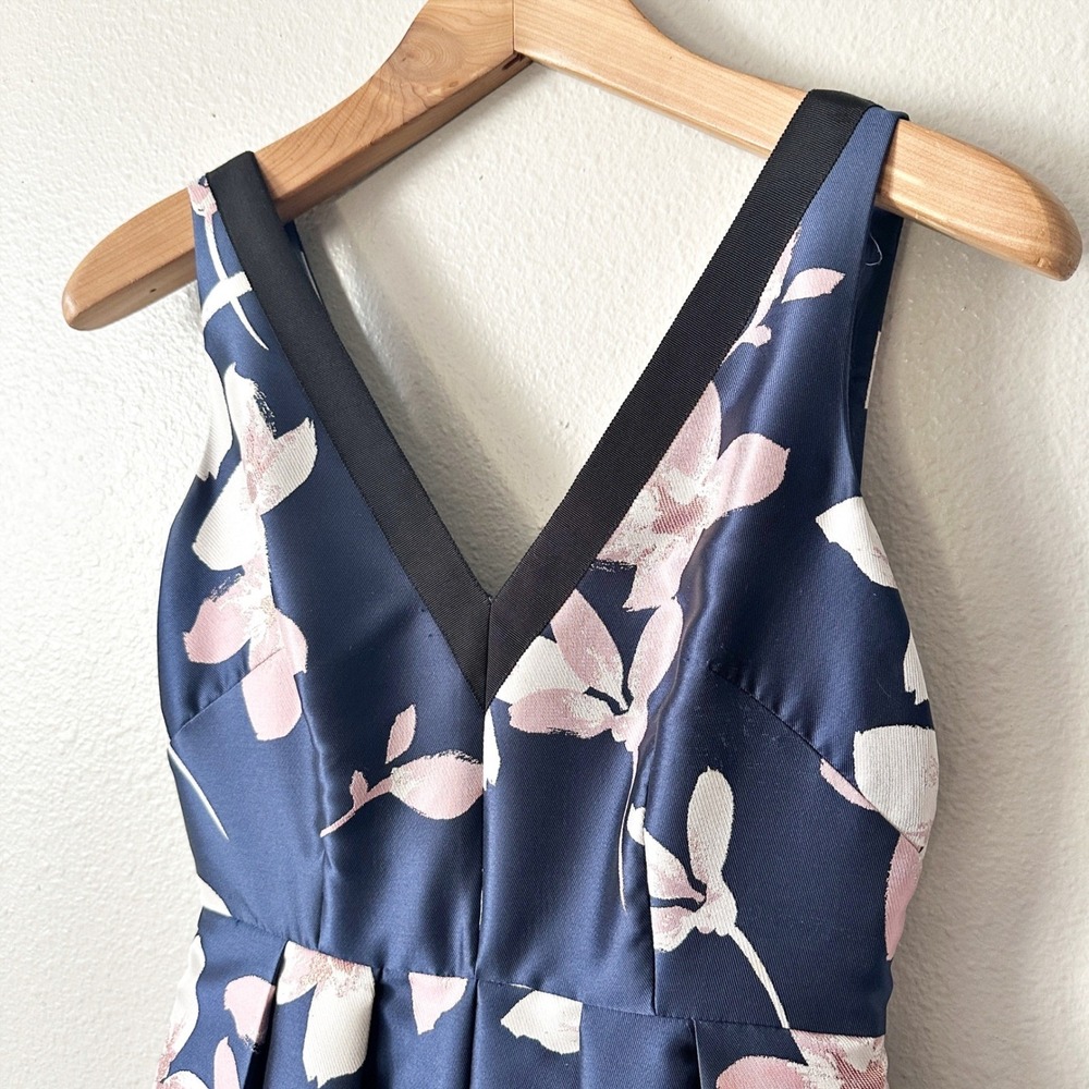 1901 Jacquard Navy Floral Fit Flare Sleeveless Formal Party Dress Women's Size 2 - Picture 5 of 13